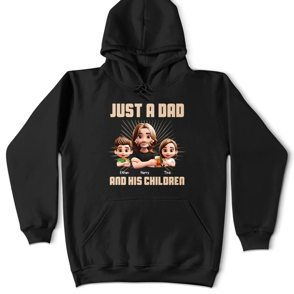 Just a Dad and His Kids Enjoying a Drink – Personalized Tee – Fun Father's Day or Birthday Gift - Image 7
