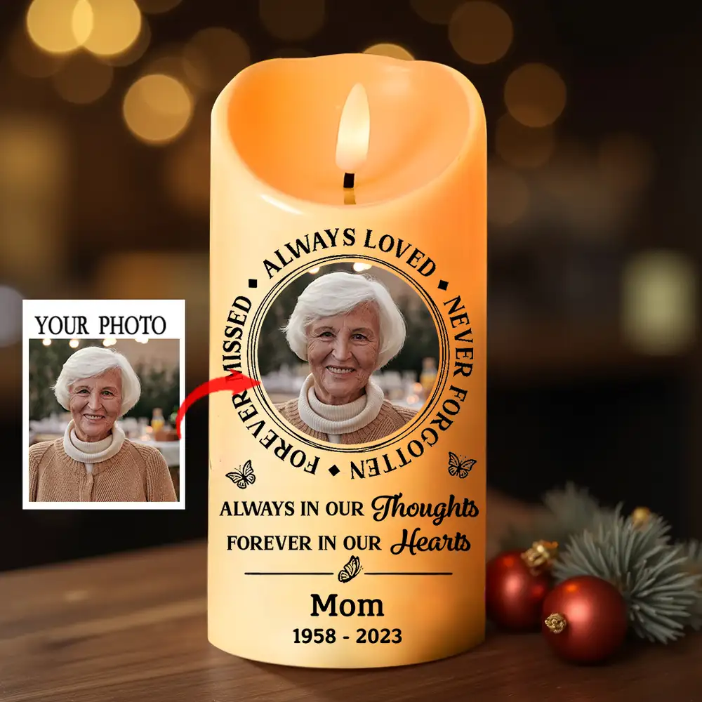 "No Longer by My Side, Always in My Heart – Custom Memorial LED Candle with Wings – Tribute Gift for Memorial Day or Anniversary" - Image 2