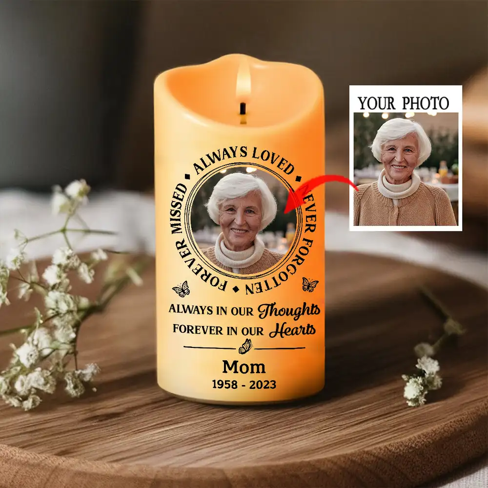 "No Longer by My Side, Always in My Heart – Custom Memorial LED Candle with Wings – Tribute Gift for Memorial Day or Anniversary" - Image 3