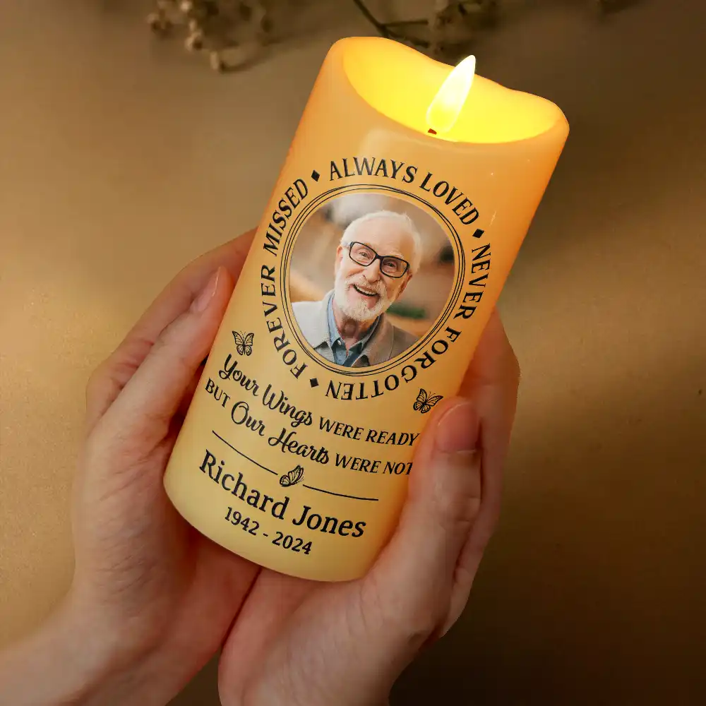 "No Longer by My Side, Always in My Heart – Custom Memorial LED Candle with Wings – Tribute Gift for Memorial Day or Anniversary" - Image 6