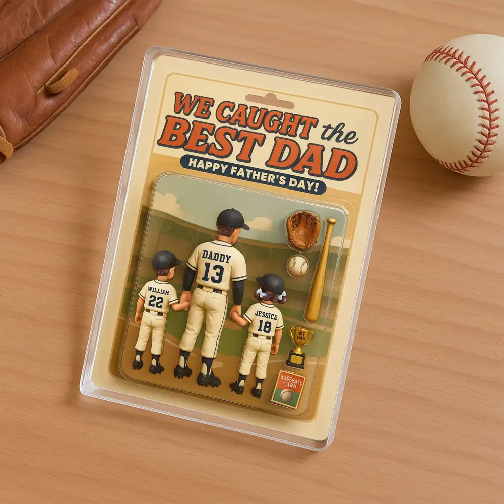 Custom Baseball Action-Figure Style Acrylic Block Plaque – “I Caught the Best Dad” Baseball Father’s Day Gift - Image 2