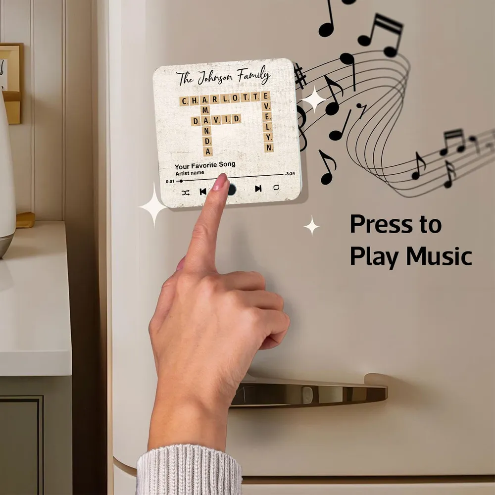 Personalized Crossword Acrylic Music Magnet – Family Names & Favorite Song, Touch-Play Gift for Every Household - Image 4
