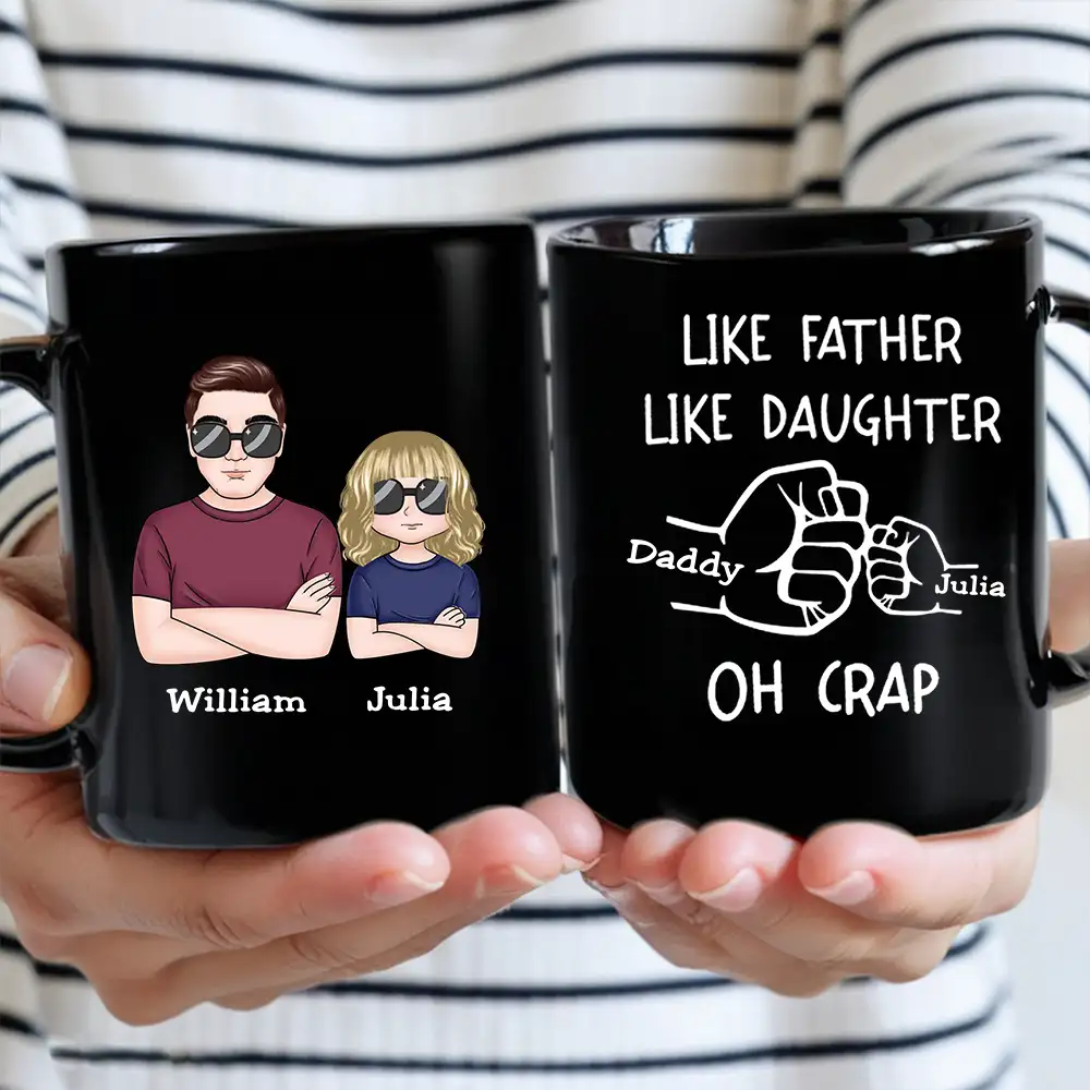 “OH CRAP!” Fist-Bump Duo – White Ceramic Mug, Custom Fist-Bump Cup, Creative Father’s Day Gift from Daughter - Image 2