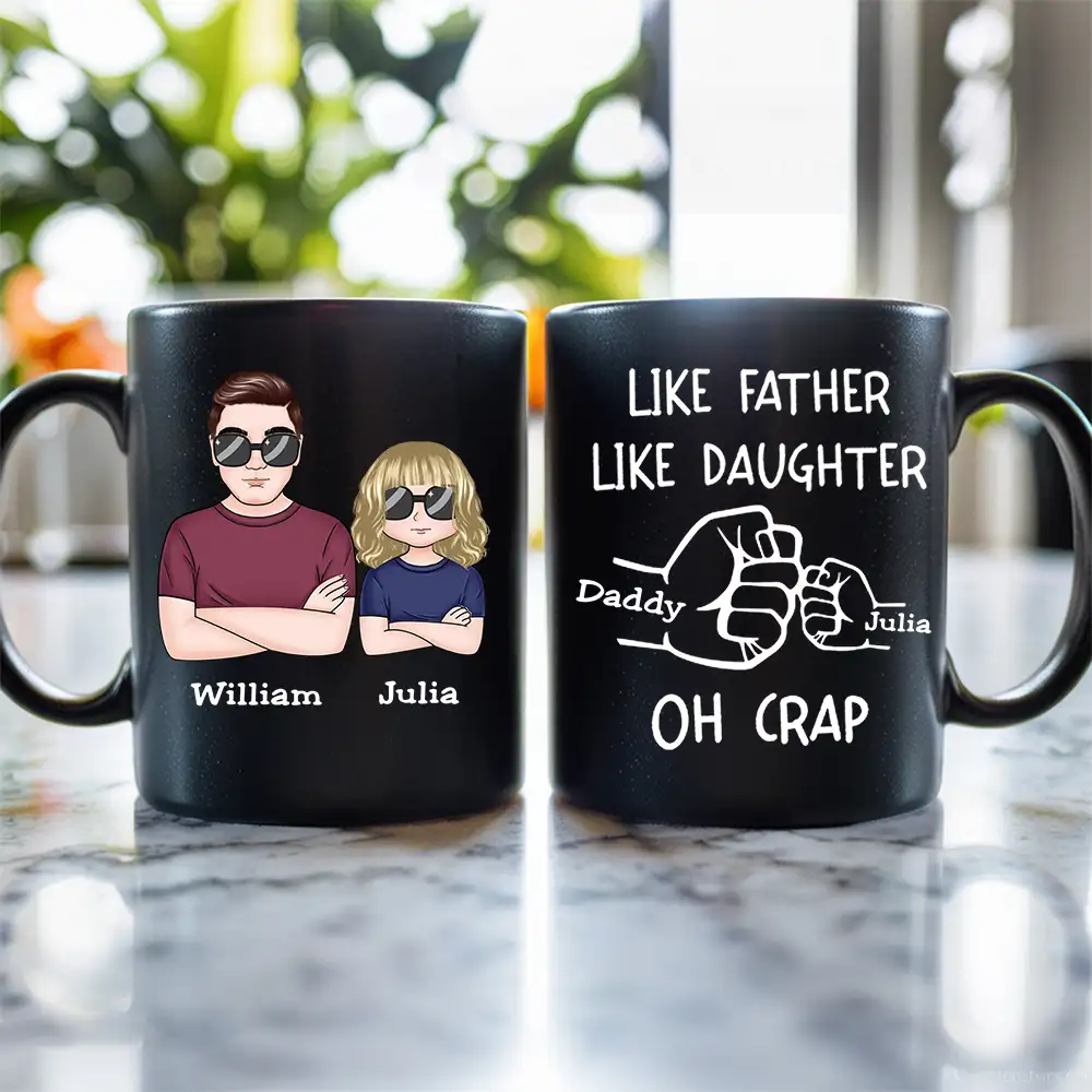 “OH CRAP!” Fist-Bump Duo – White Ceramic Mug, Custom Fist-Bump Cup, Creative Father’s Day Gift from Daughter - Image 4