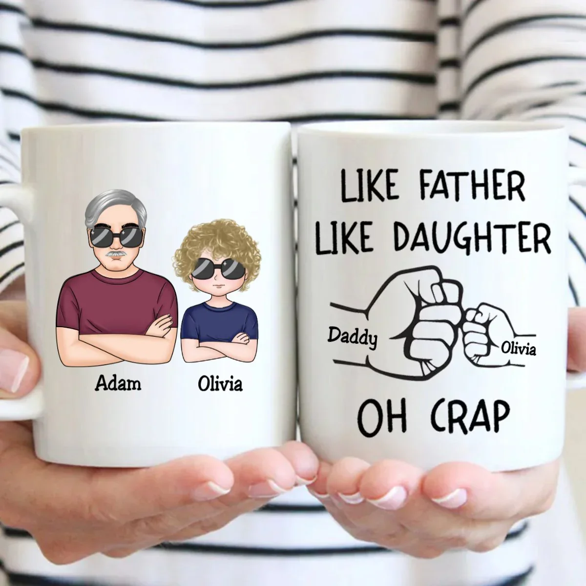“OH CRAP!” Fist-Bump Duo – White Ceramic Mug, Custom Fist-Bump Cup, Creative Father’s Day Gift from Daughter - Image 9