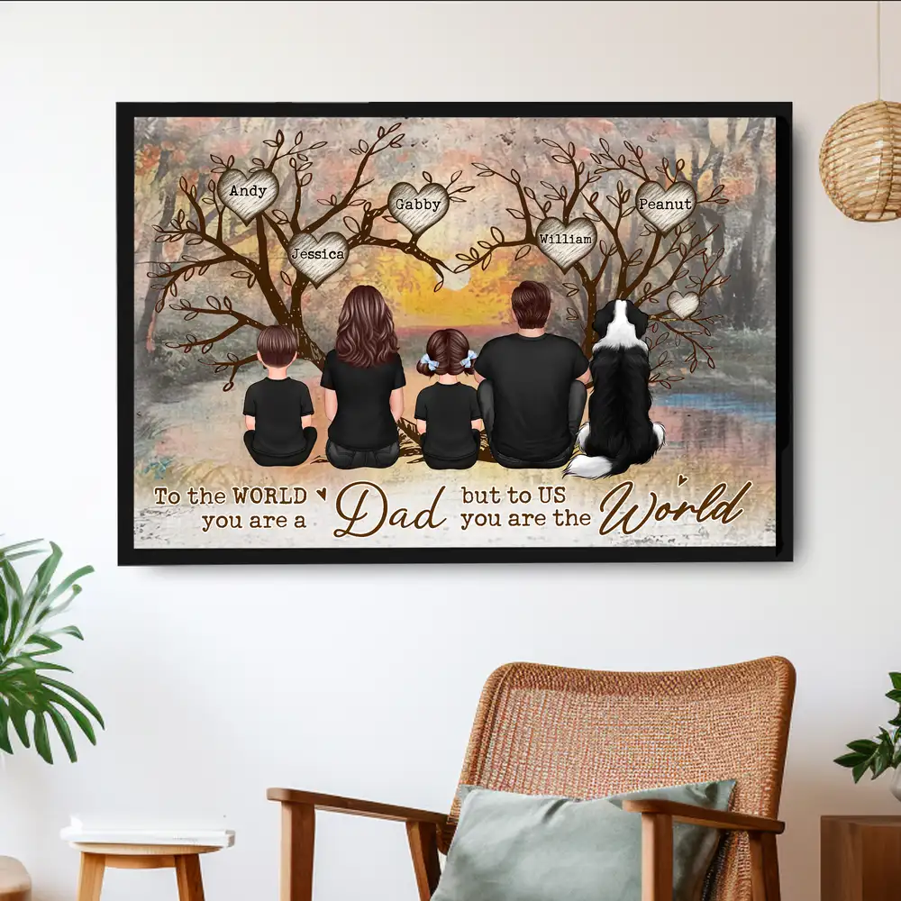 Back-View Family & Dog Tree Poster – “To the World You Are a Dad” Personalized Wall Art, Father’s Day Gift from Kids or Wife - Image 2