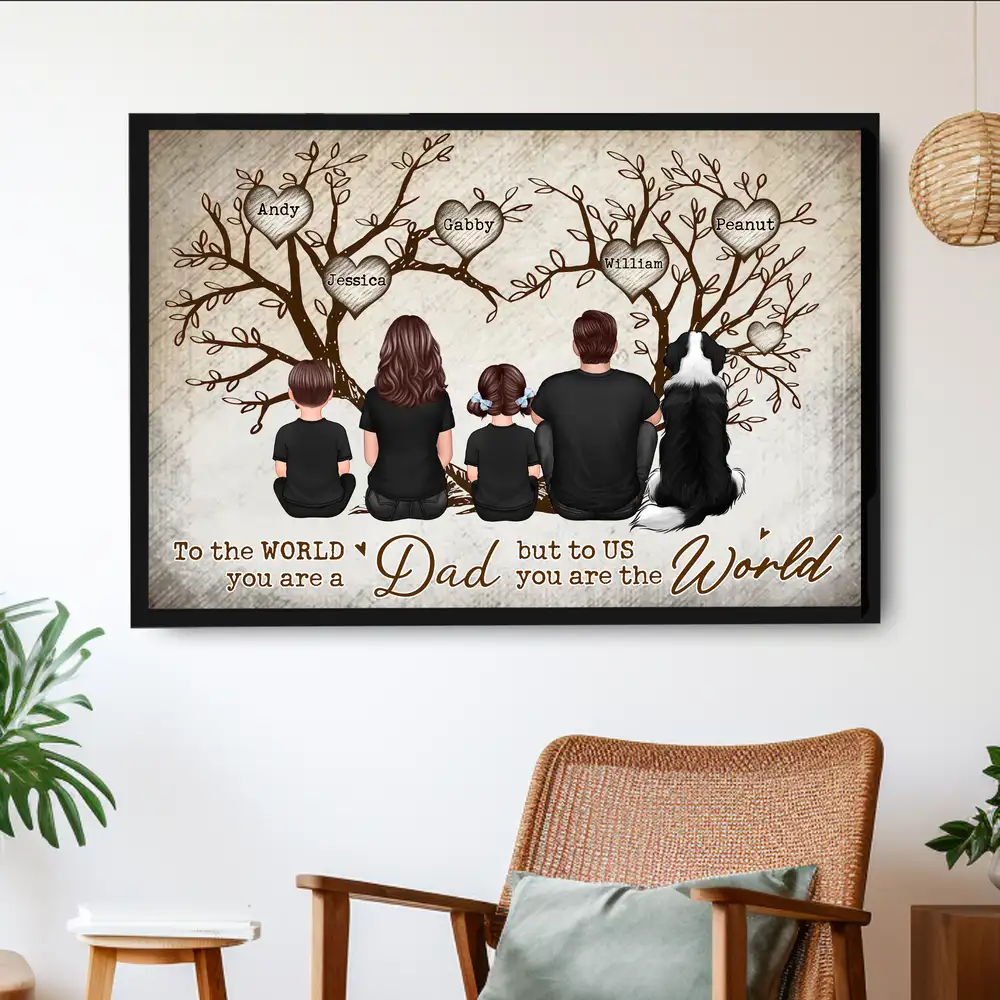 Back-View Family & Dog Tree Poster – “To the World You Are a Dad” Personalized Wall Art, Father’s Day Gift from Kids or Wife - Image 4
