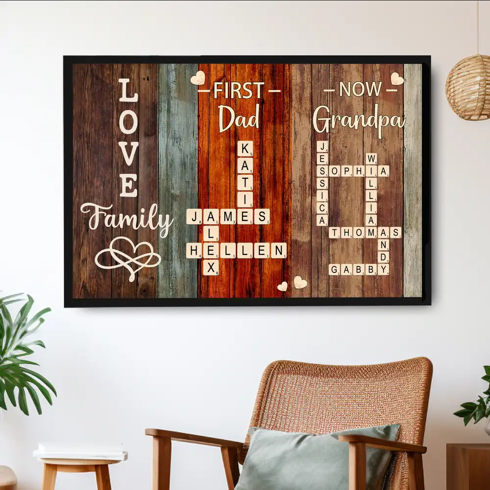 “First Dad, Now Grandpa” Rustic Crossword Poster – Personalized Family Names, Father’s Day Wall Art - Image 3
