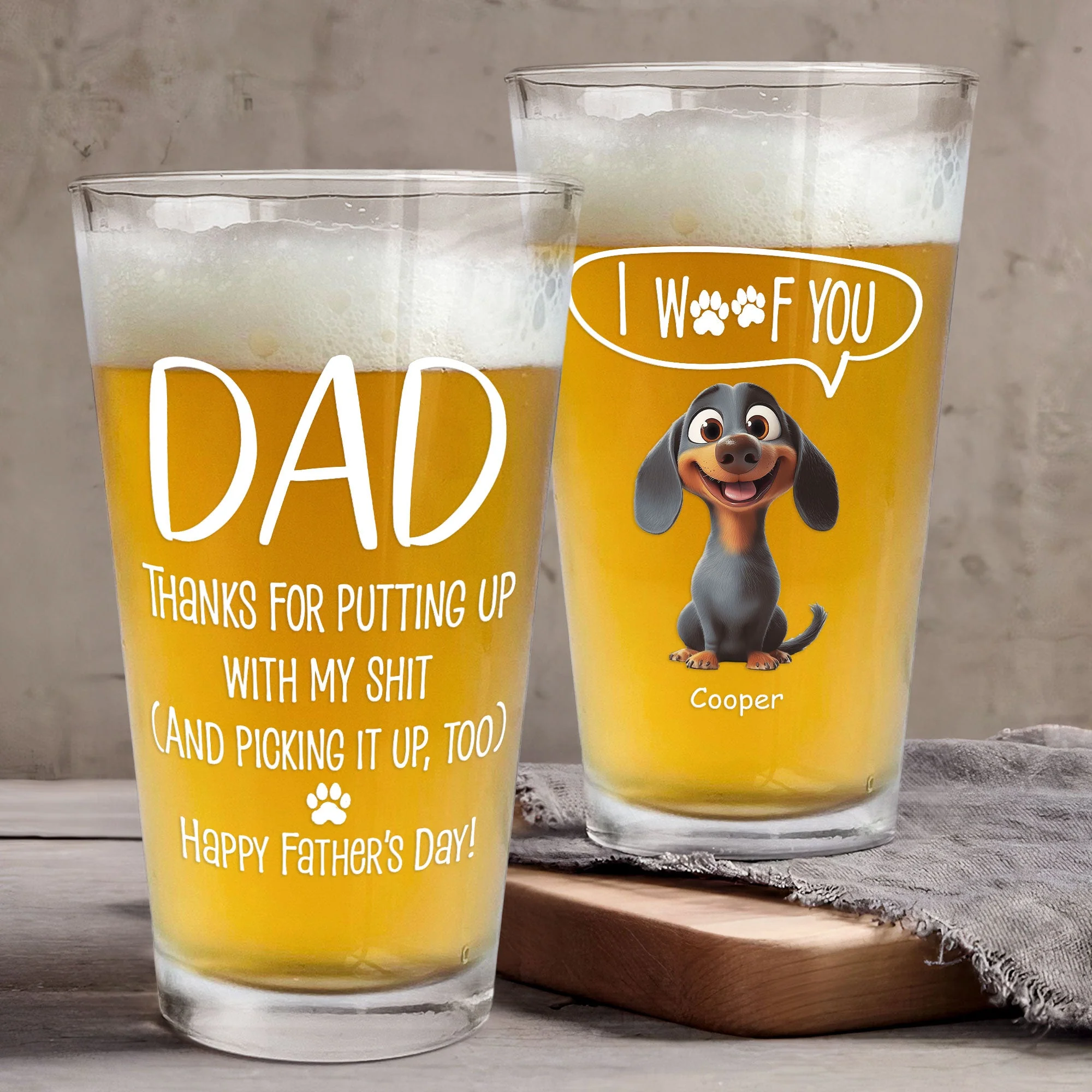 We Woof You, Dad – Personalized Beer Glass – Funny Beer Glass Gift for Pet Dads on Father's Day - Image 5