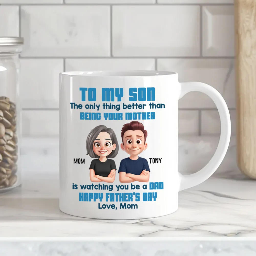 To My Son Happy Father's Day Cartoon Style Personalized Mug, Heartfelt Father's Day Gift For Son - Image 8