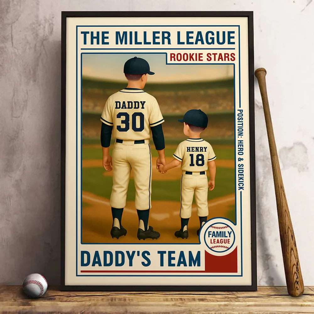 “Daddy’s Team” Custom Baseball-Themed Poster with Frame – Personalized Father's Day Gift for Dad - Image 8