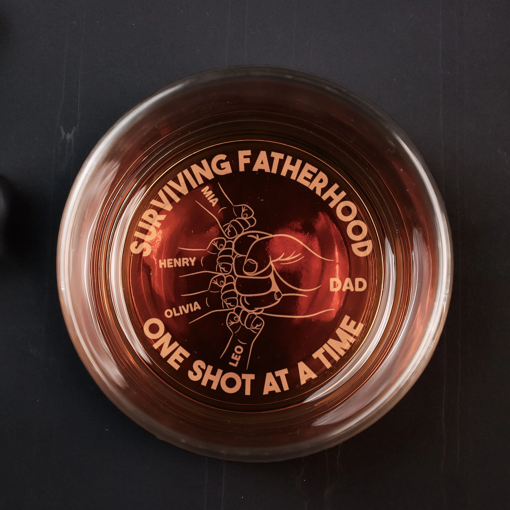 "Surviving Fatherhood One Shot at a Time" Laser-engraved Whiskey Glass – Funny Father’s Day Gift from Kids - Image 3
