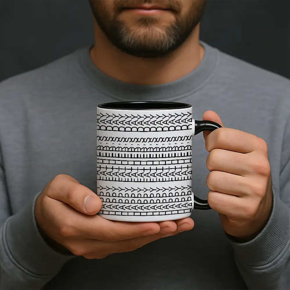 Creative Father’s Day Mug – Abstract Text Pattern Design in White Ceramic Style - Image 3