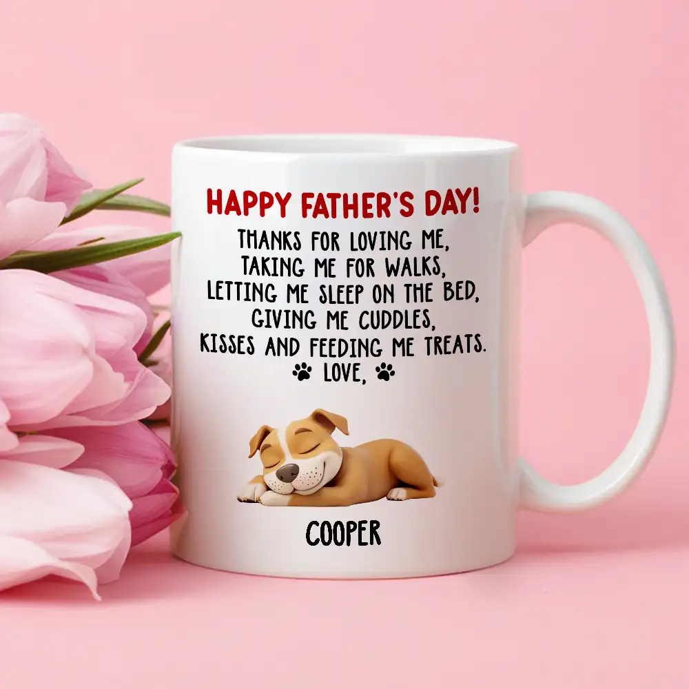 Funny Pet-Themed White Ceramic Mug – Father’s Day Gift for Dog Dads Featuring Sleeping Puppy