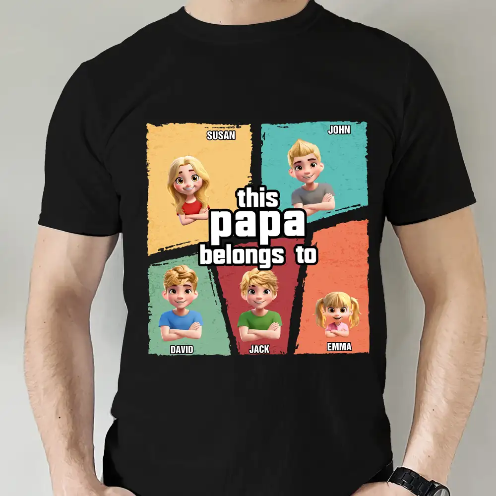 “This Papa Belongs To” Classic Tee – Personalized Cartoon Family T-Shirt for Father’s Day