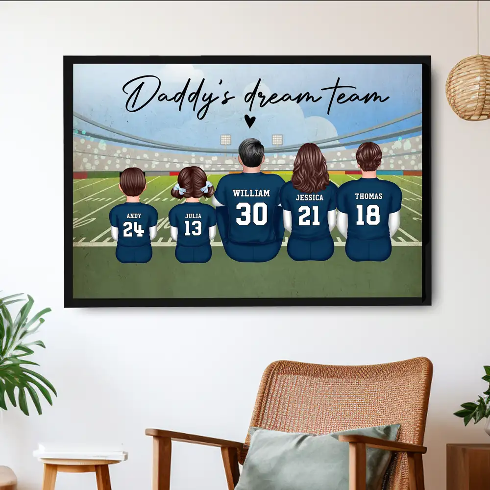 “Daddy’s Dream Team” Personalized Football Poster / Canvas – Classic Navy Jersey Edition