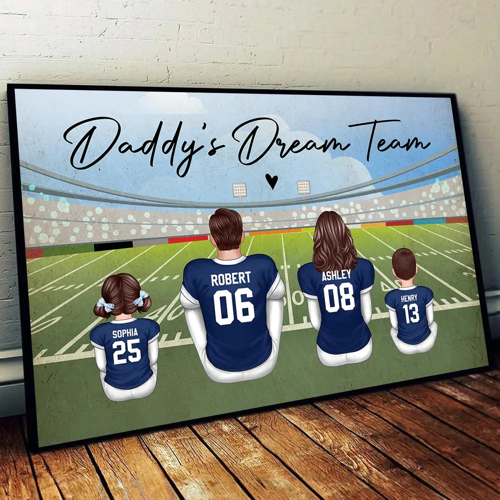 “Daddy’s Dream Team” Personalized Football Poster / Canvas – Classic Navy Jersey Edition - Image 4