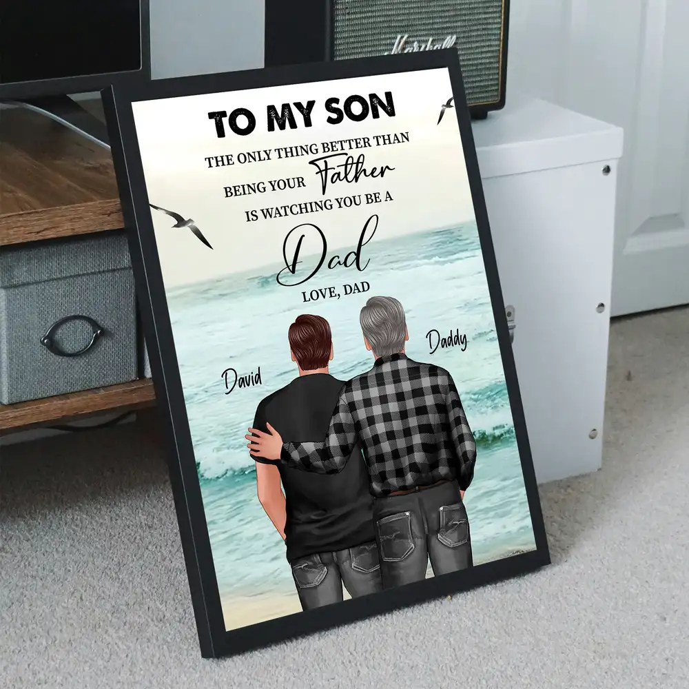 "Watching You Become a Father" – Sentimental Gift Poster for Son, From Mother or Father, Ocean View Background - Image 4