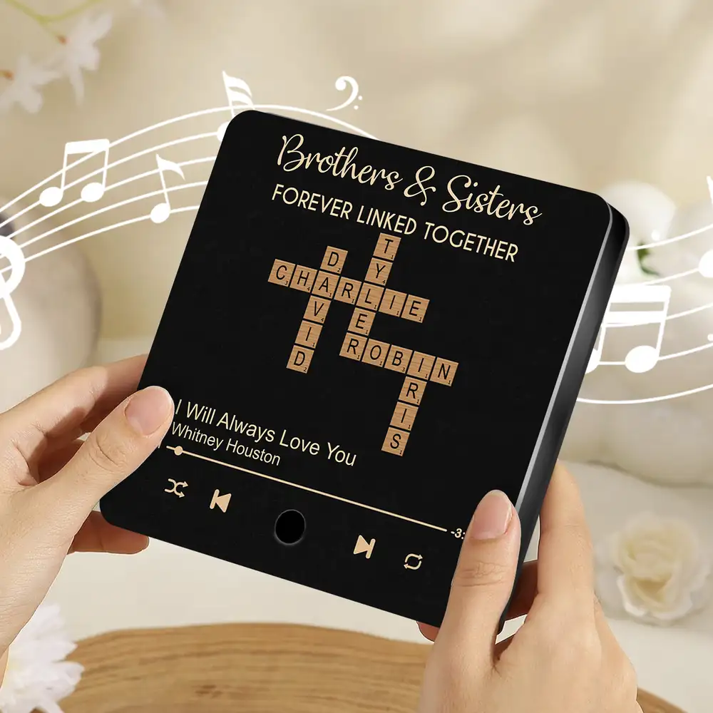 “Brothers & Sisters – Forever Linked” Acrylic Music Magnet – Crossword Names, Custom Song, Gift for Siblings - Image 3