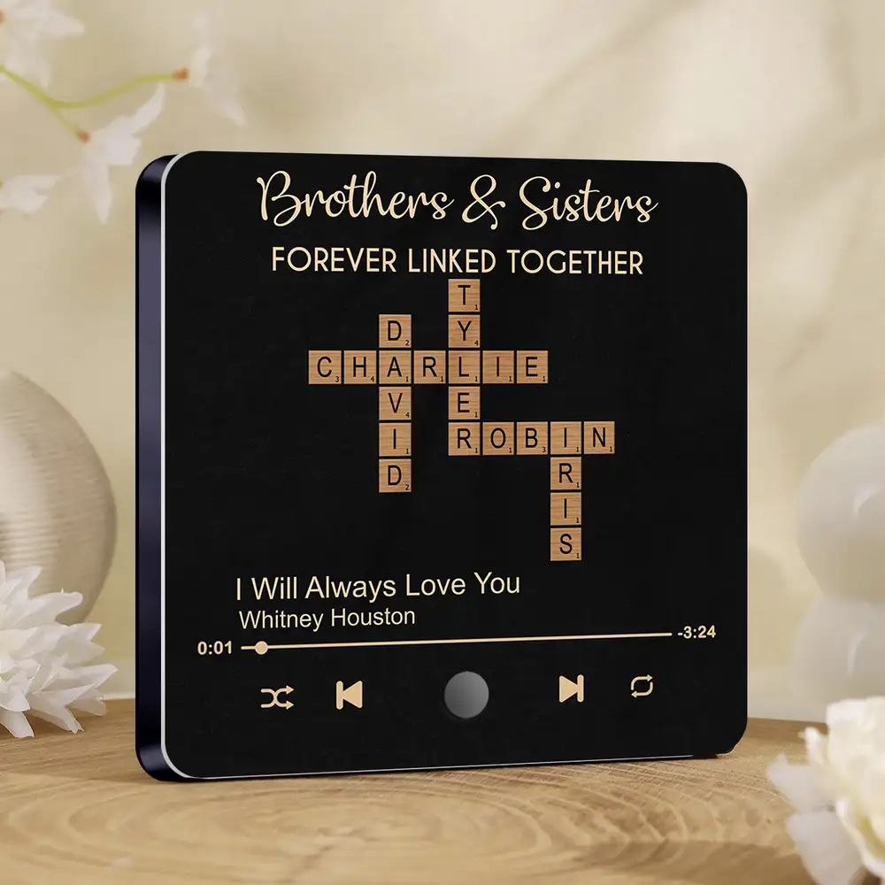 “Brothers & Sisters – Forever Linked” Acrylic Music Magnet – Crossword Names, Custom Song, Gift for Siblings - Image 6