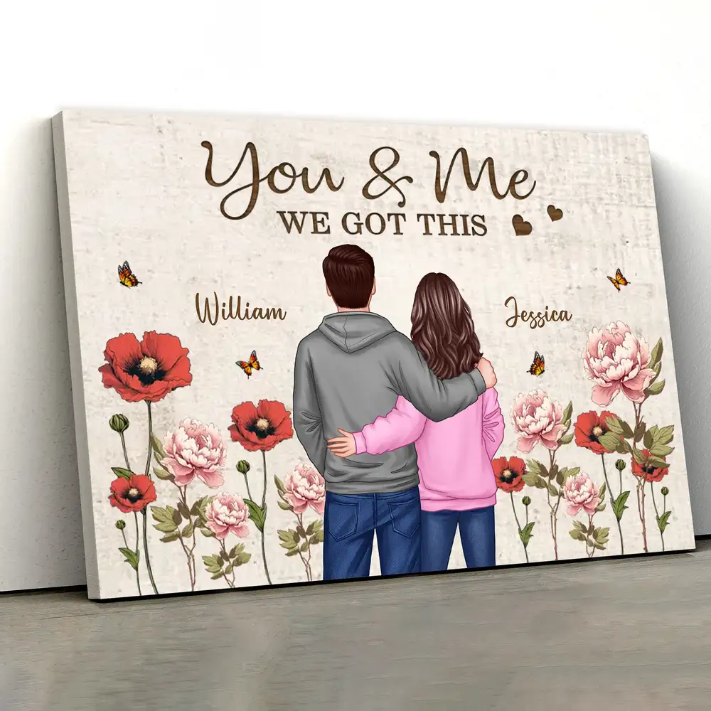 You & Me – We Got This Poster Custom Names, Poppy Flowers, Romantic Wall Art for Couples - Image 2