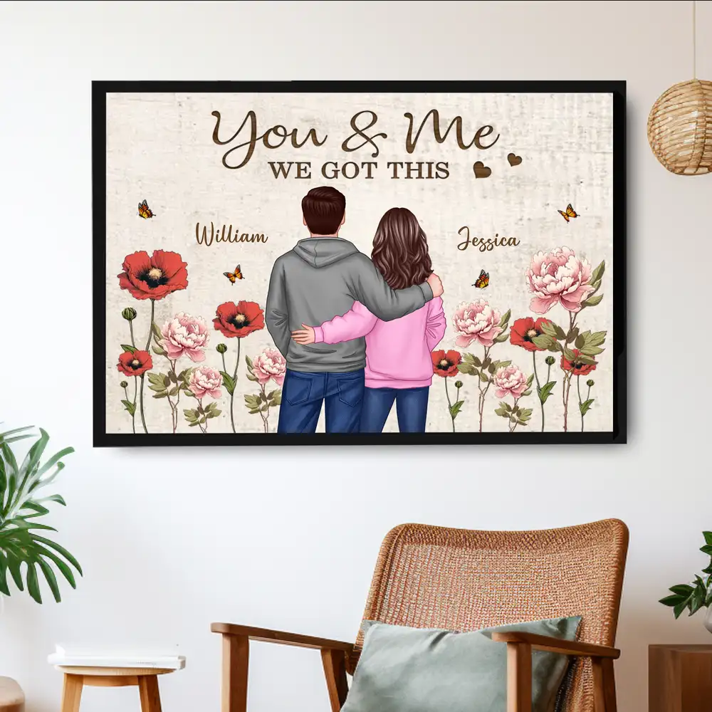 You & Me – We Got This Poster Custom Names, Poppy Flowers, Romantic Wall Art for Couples - Image 3