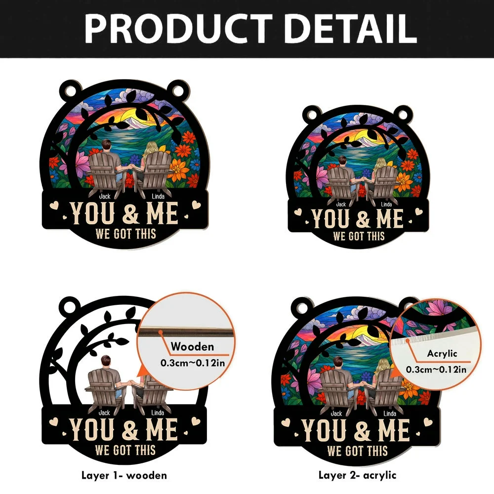 You & Me Personalized Hanging Ornament – Wood and Acrylic Layered Design, Romantic Gift for Couples - Image 4