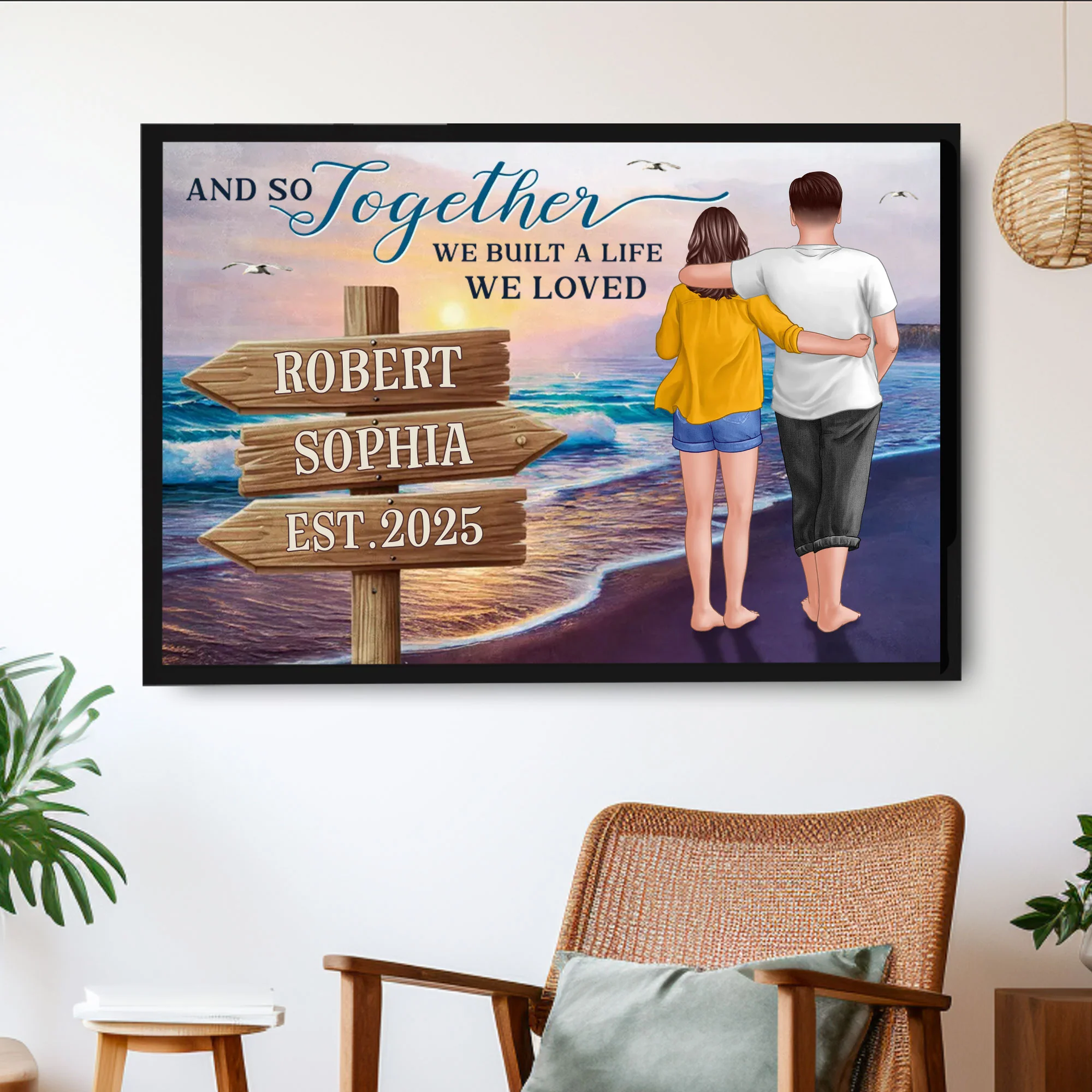 Beach Couple Embracing Scene – Valentine’s Custom Canvas, Plaques, Keychains, Ornaments & More Gift Ideas - Image 6