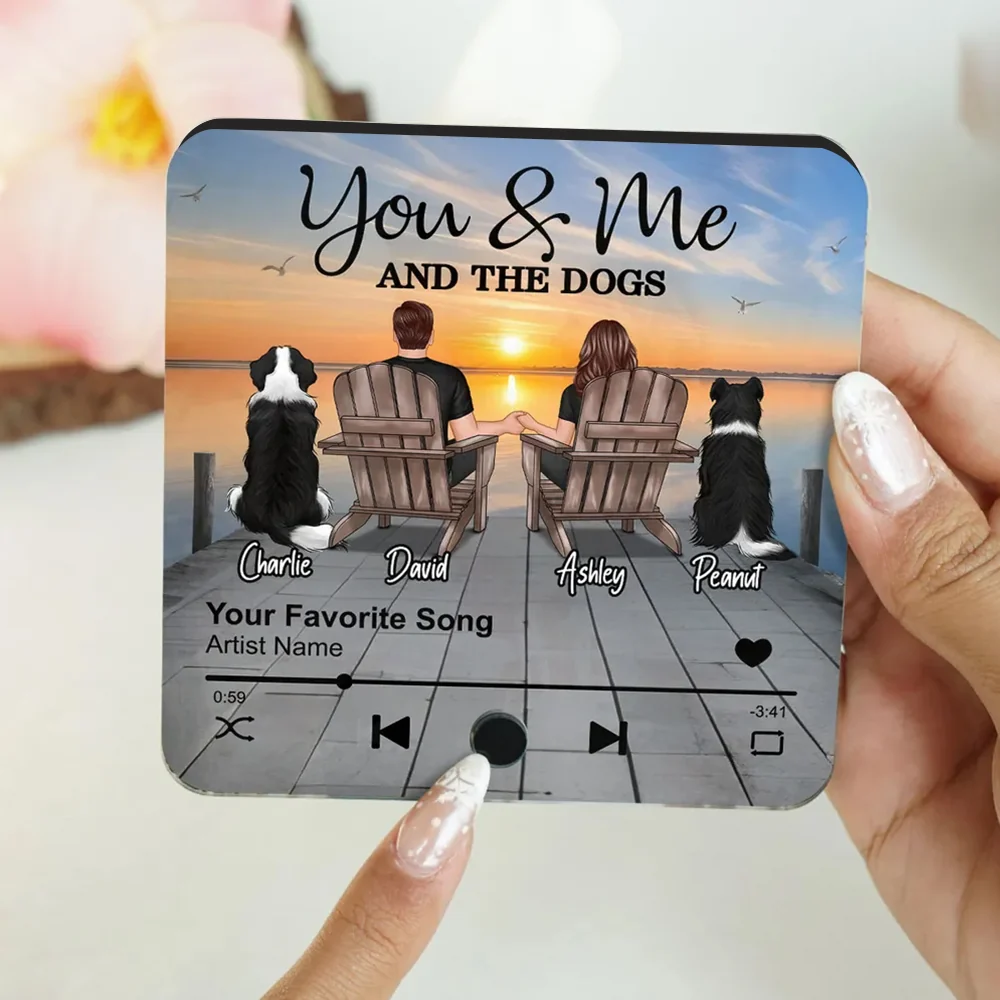 Couple You Me And The Dogs Cats Sitting On Lake Dock Personalized Music Fridge Magnet, Gift For Couple, Dog Lovers, Cat Lovers, Pet Lovers - Image 3