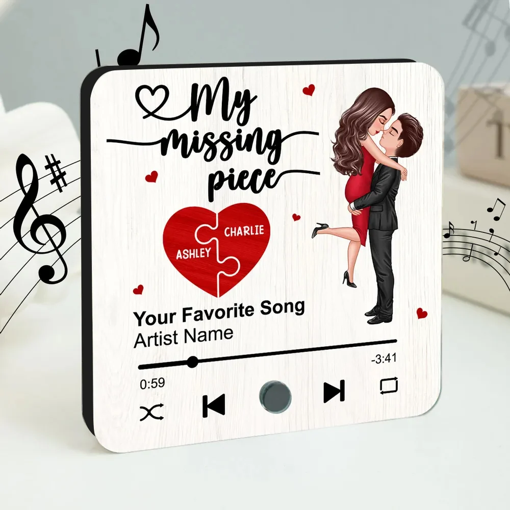 My Missing Piece Gift For Her Gift For Him Couple Kissing Favorite Song Personalized Music Fridge Magnet - Image 3