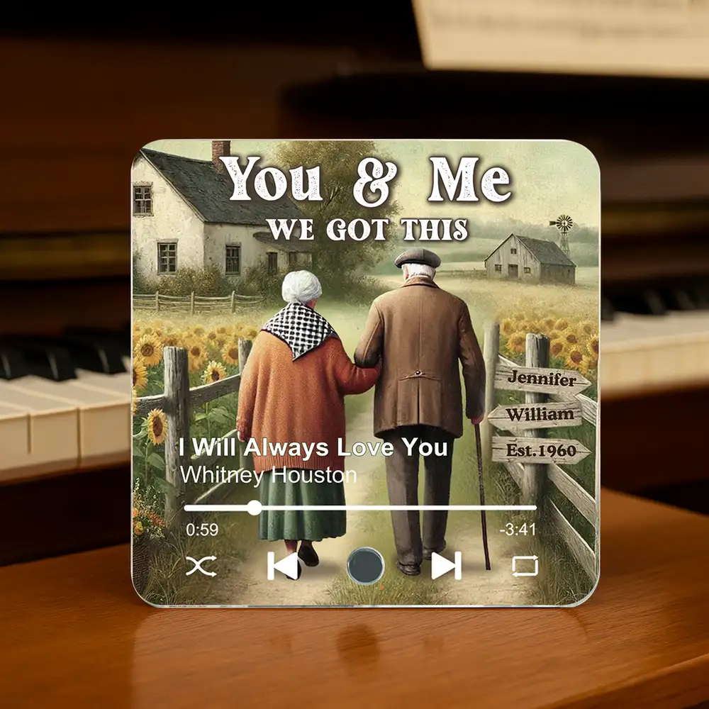Growing Old Together – Personalized Acrylic Music Magnet for Couples with Names, Dates & Music
