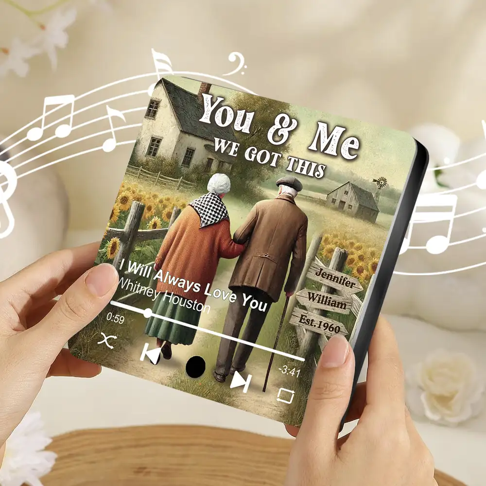 Growing Old Together – Personalized Acrylic Music Magnet for Couples with Names, Dates & Music - Image 2