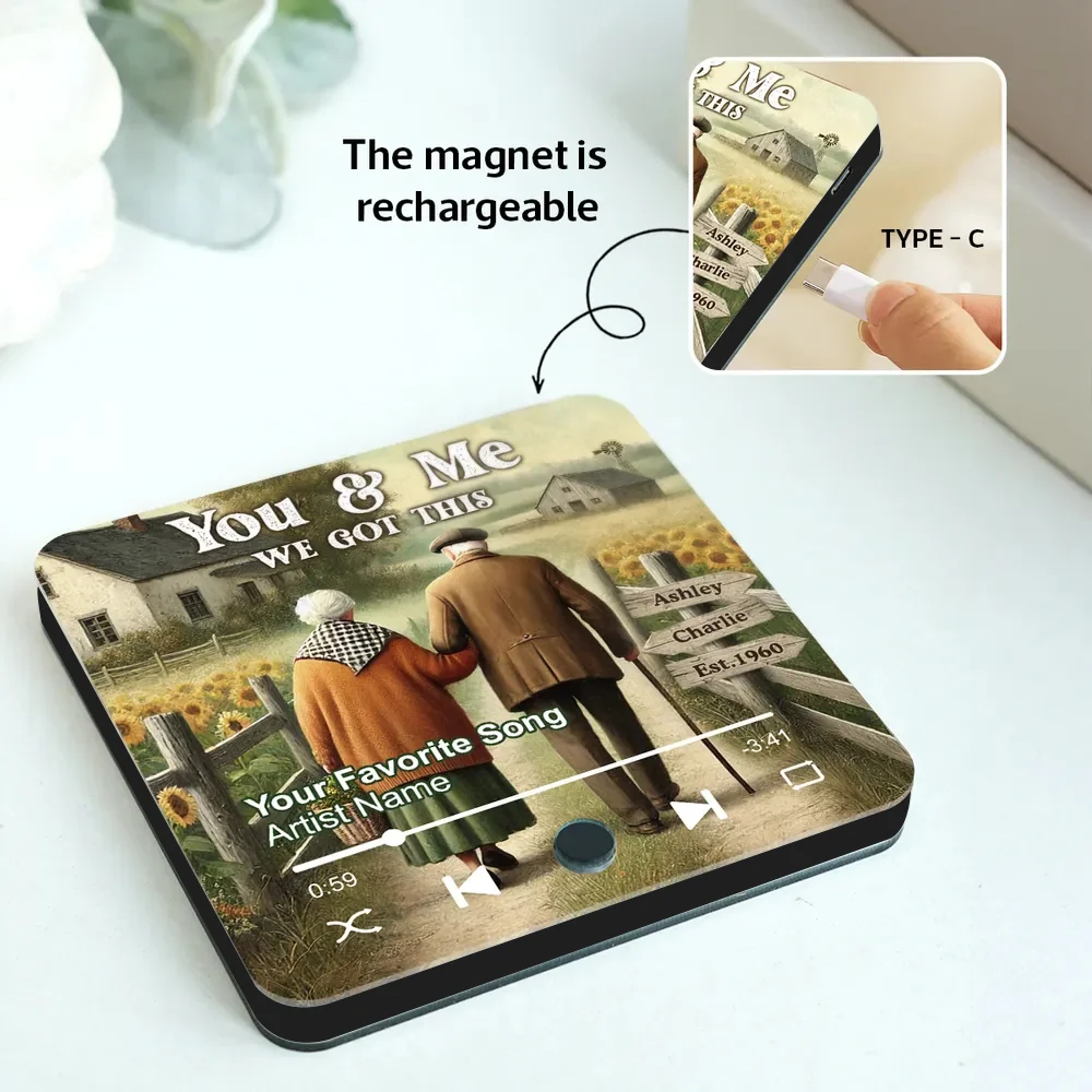 Growing Old Together – Personalized Acrylic Music Magnet for Couples with Names, Dates & Music - Image 4