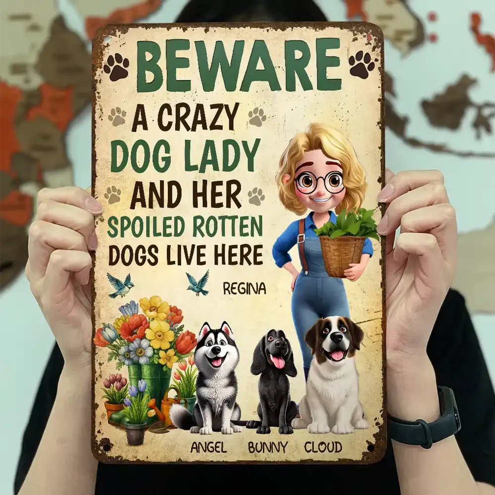 “Beware Crazy Dog Lady” Custom Garden Iron Sign - Image 4