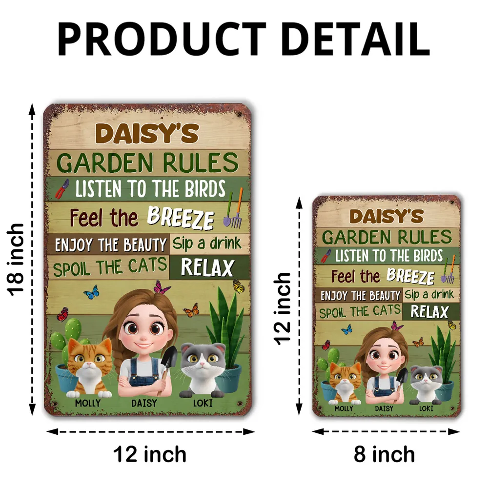 Garden Rules Metal Sign – Personalized Rectangular Iron Sign for Plant Lovers and Cat Moms - Image 5