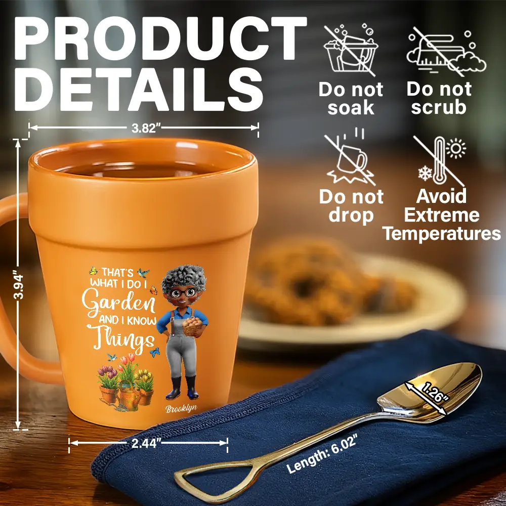 “Just a Girl Who Loves Gardening” Plant Pot Mug with Spoon – Custom Gardener - Image 8