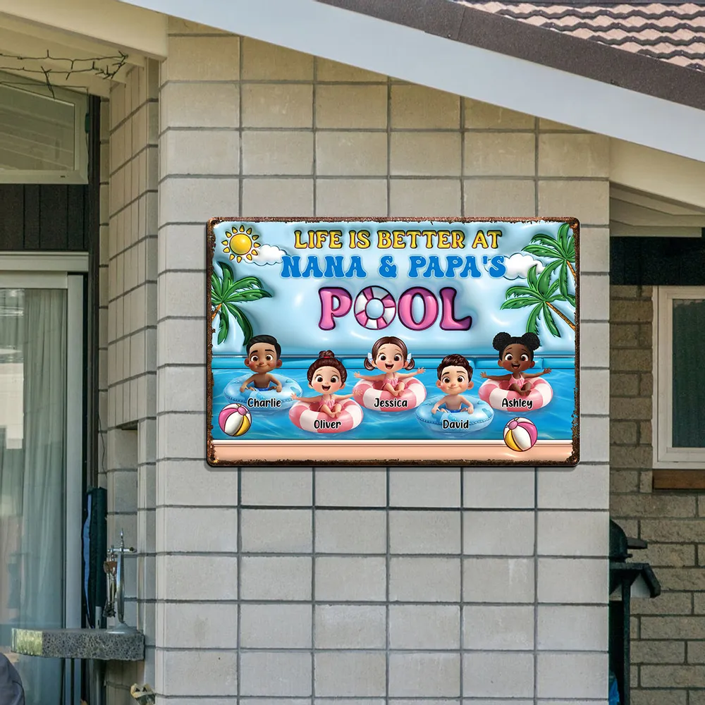 Life Is Better At Nana & Papa's Pool – Personalized Rectangular Iron Sign, Summer Poolside Gift For Grandparents - Image 6