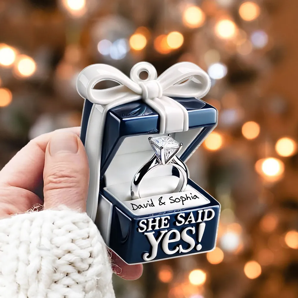 She Said Yes! Personalized Acrylic Ornament – Engagement Gift for Couples with Custom Names - Image 5