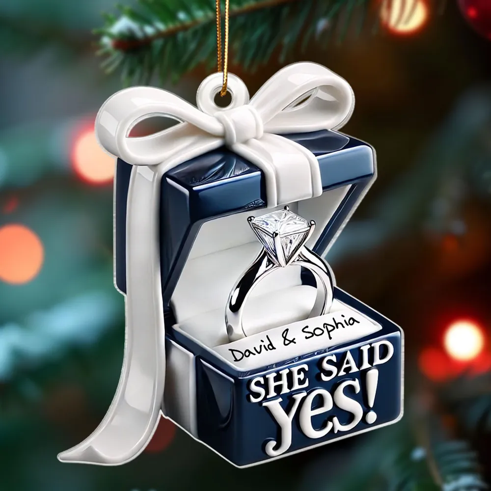 She Said Yes! Personalized Acrylic Ornament – Engagement Gift for Couples with Custom Names - Image 6
