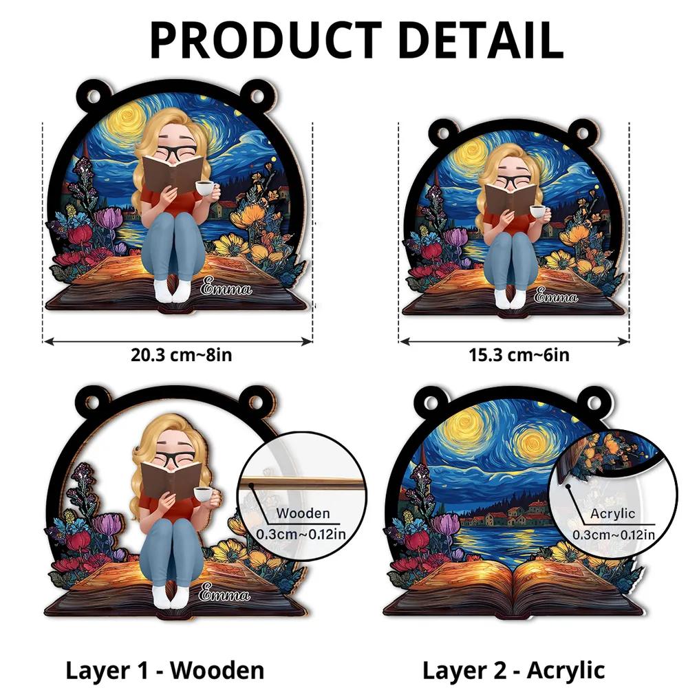 “Book-Lover’s Haven” Personalized Wood & Acrylic Layered Ornament - Image 6
