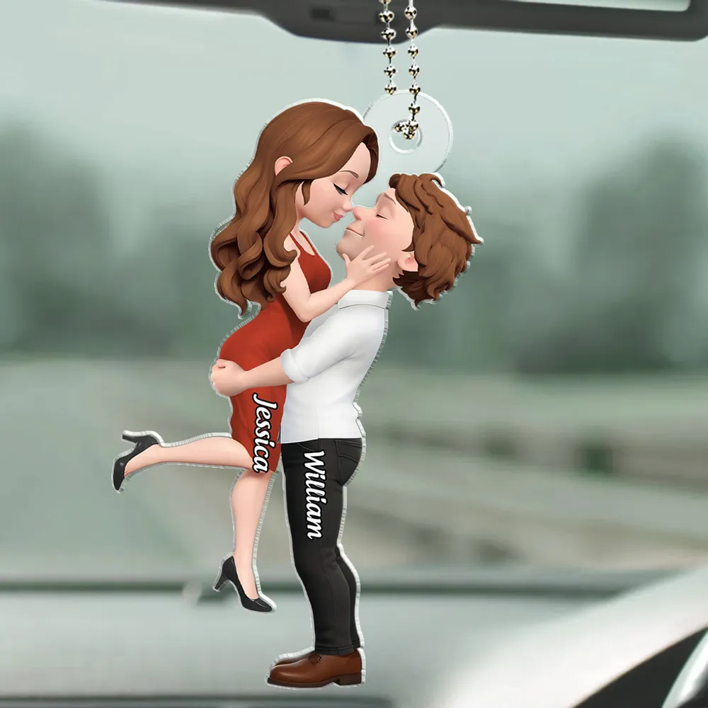 Road-Trip Embrace – Personalized Acrylic Couple Car Ornament - Image 6