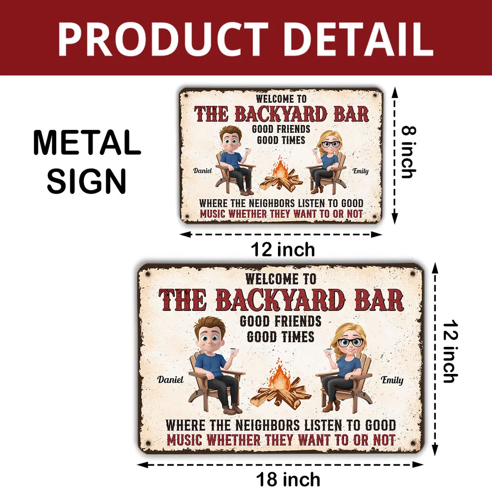 Welcome to The Backyard Bar Rectangular Iron Sign – Personalized Couple's Gift for Home Decor - Image 4