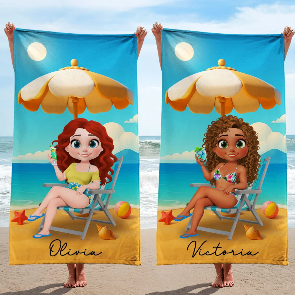 Custom Cartoon Beach Towel – Relax & Sip Under the Sun, Perfect Gift for Wife - Image 4