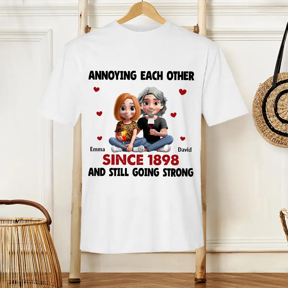 Annoying Each Other Since [Year] – Personalized Classic Tee for Couples with Custom name and Character - Image 2