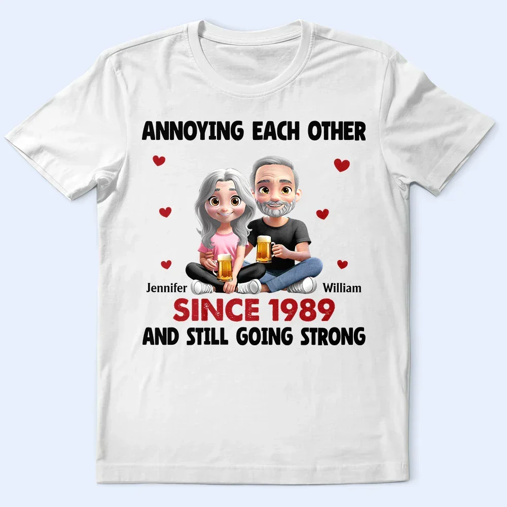 Annoying Each Other Since [Year] – Personalized Classic Tee for Couples with Custom name and Character - Image 3