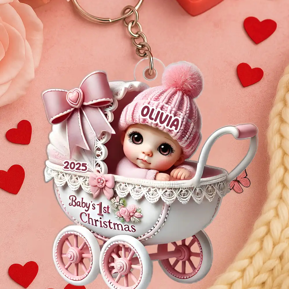 Custom Baby Girl Christmas Car Hanger – Pink Stroller Ornament for Newborn or Grandbaby - Image 4