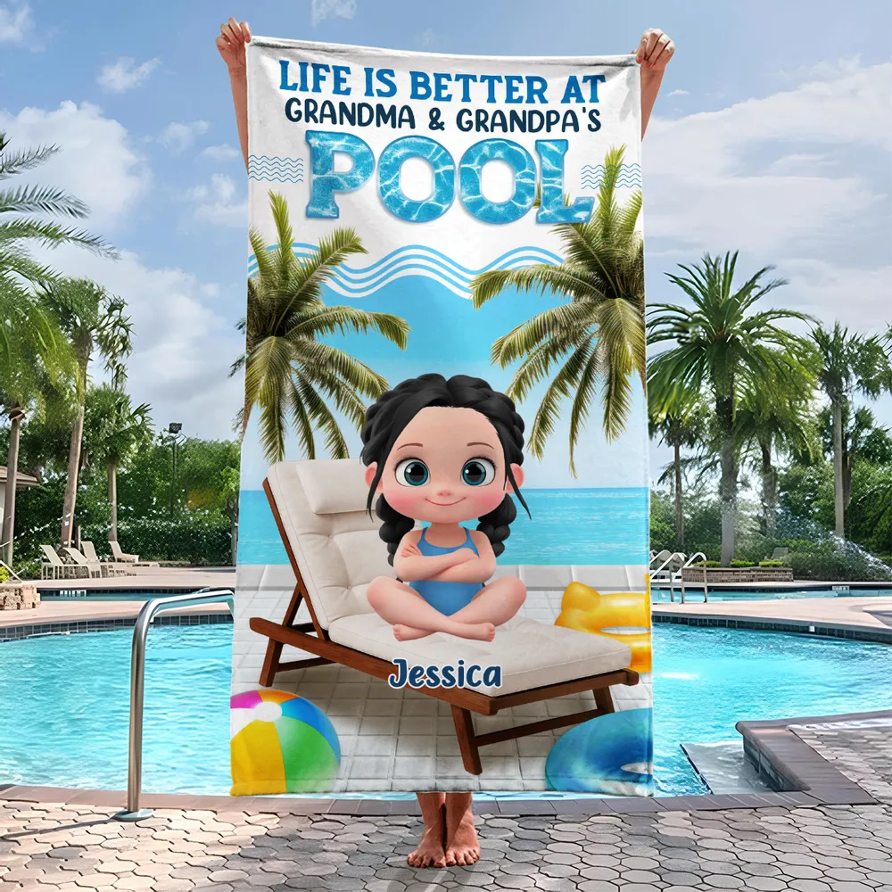 Custom Beach Towel for Grandchildren – Poolside Lounge Design, Gift from Grandma & Grandpa - Image 3