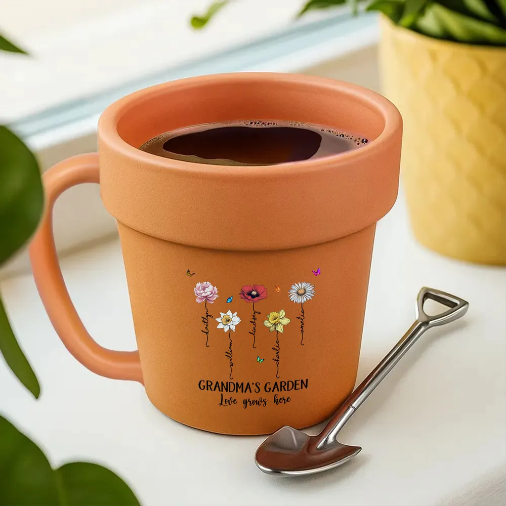 “Grandma’s Garden” Personalized Plant Pot Mug – Custom Gift for Grandma, Floral Design - Image 7