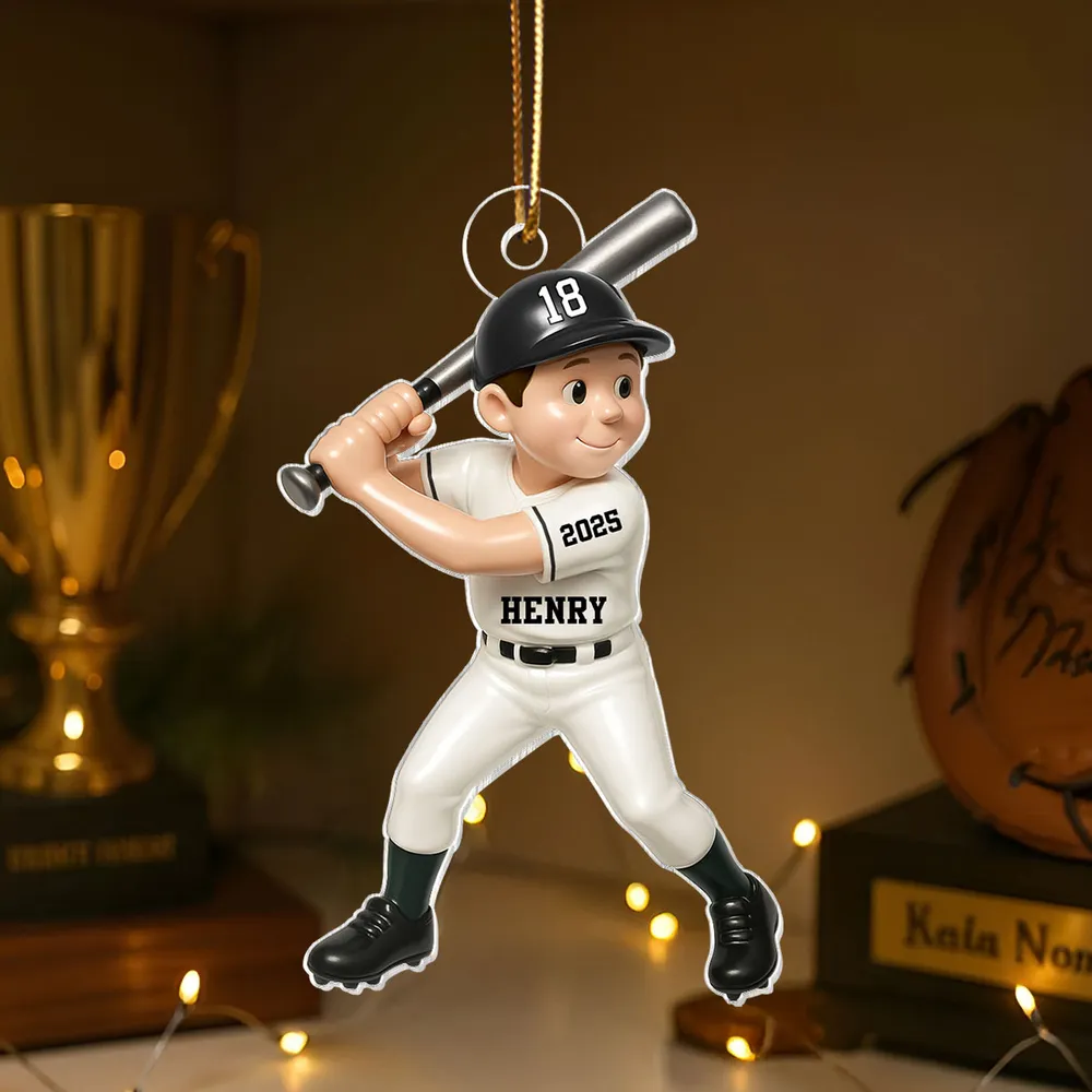 Custom Baseball Ornament for Kids – Personalized Acrylic or Wooden Ornament, Gift for Young Baseball Lovers - Image 3