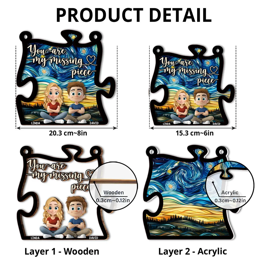 You Are My Missing Piece – Personalized Wood and Acrylic Puzzle Ornament, Romantic Gift for Couple or Lover - Image 4
